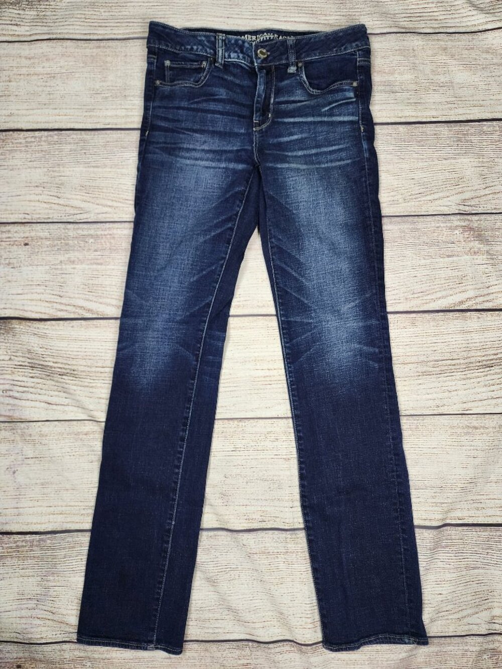 American Eagle Size 10 X-Long Jeans Straight Jeans Dark Wash Mid Rise Stretch